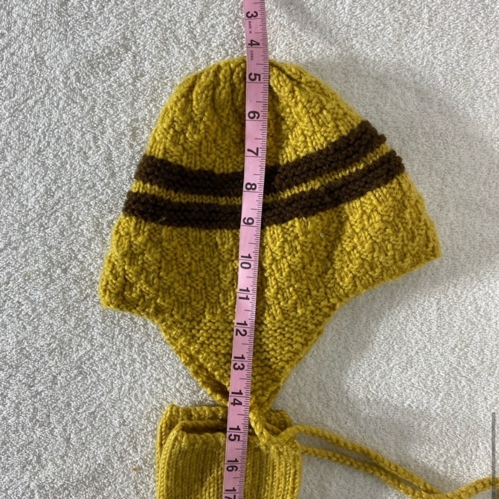 Vintage Handmade Mustard Brown Crochet Knit Winter Hat And Mitts Combo - Picture 10 of 11